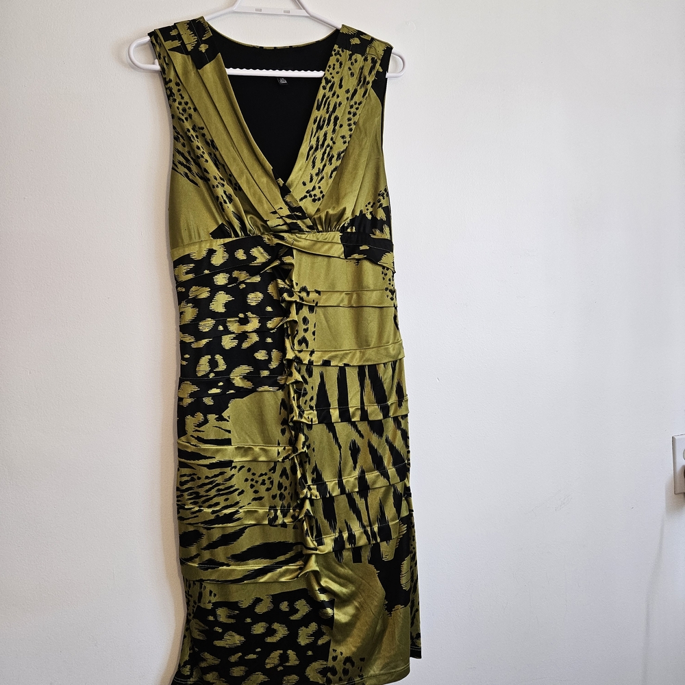 Le Chateau Olive and Black Midi Dress